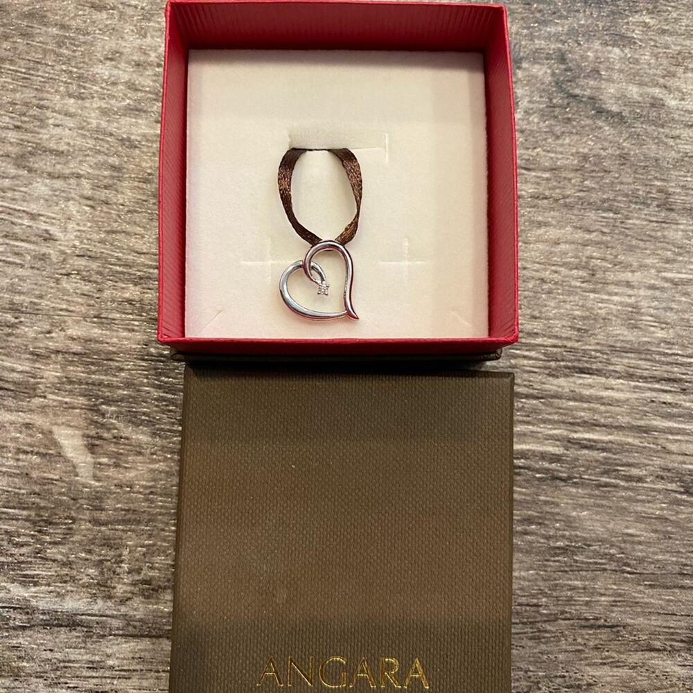 Angara Sterling Silver Diamond Heart Pendant NWT - Picture 3 of 10